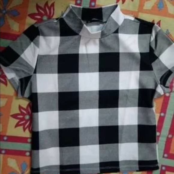 Mock Neck Buffalo Plaid Cap Sleeve Top - Picture 2 of 3